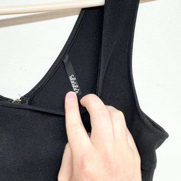 Lulu’s Home Before Midnight Fit & Flare Mini Dress Black Square Neck Back Zip M - Picture 2 of 3